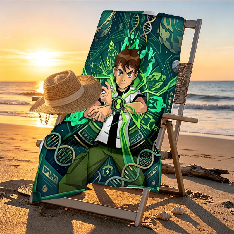 Ben 10 Cartoon Print Beach Towel Design, Soft, Lightweight. for Home Bathroom, Spa, Pool, Yoga, Surfing, Camping, Gift for Family, Friend