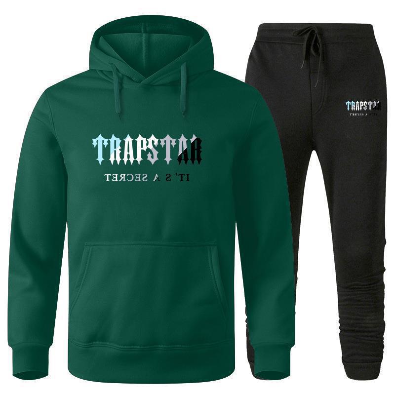 Модный бренд Trapstar Мужской Худи с флисовой подкладкой и Брюки Спортивный Костюм Повседневная Мода Спортивная Одежда Комплект