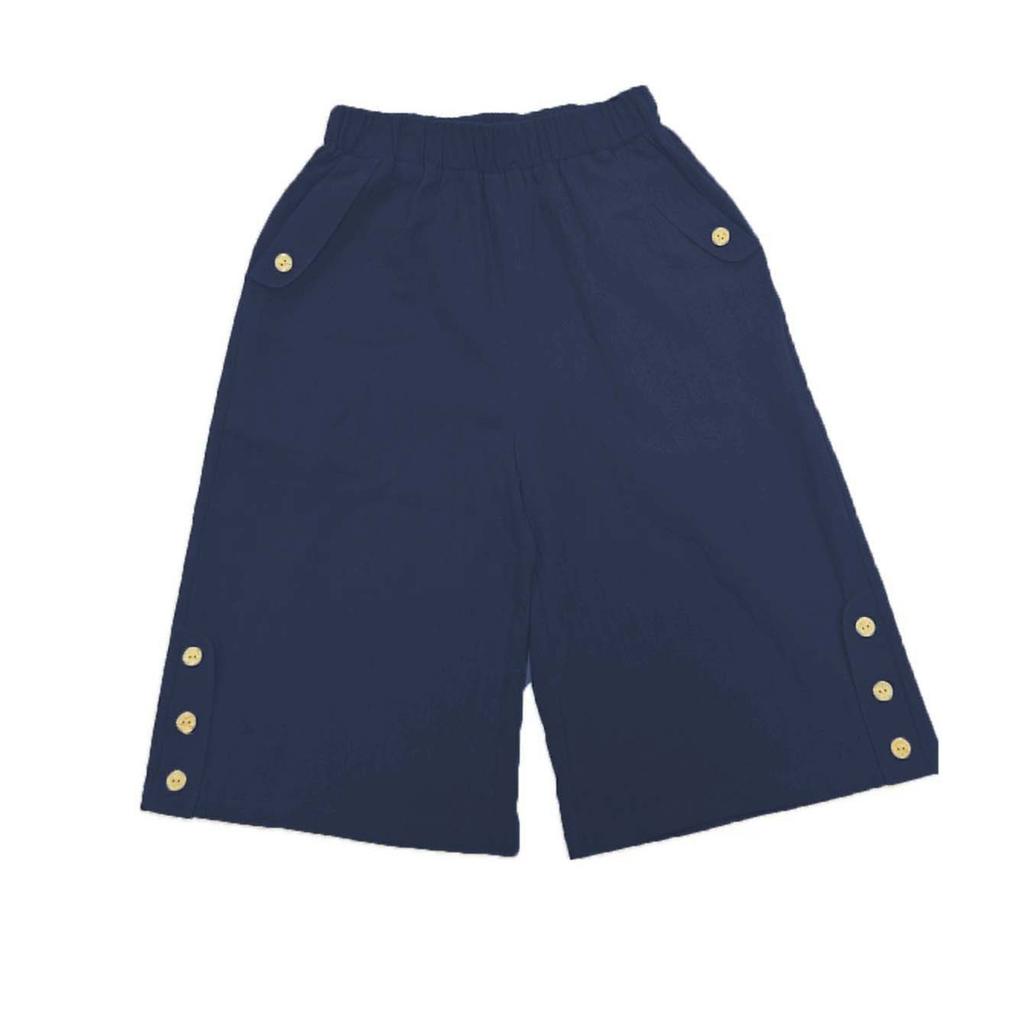 Women's Fashionable Solid Color Elastic Waist Pocket Five Quarter Casual Pants Straight Leg Pants