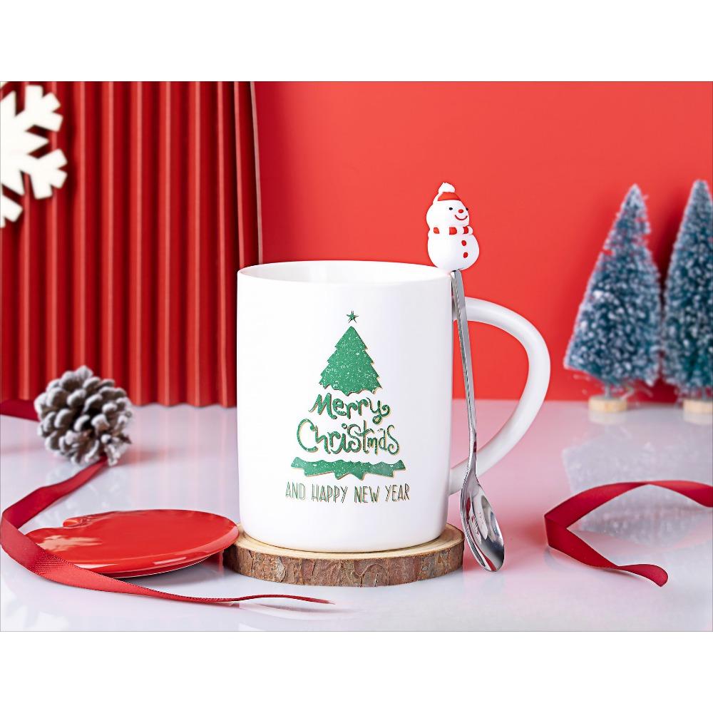 Рождественская кружка Рождественская керамическая чашка Сувенирная чашка для воды Домашняя офисная кофейная чашка с крышкой Ложка
