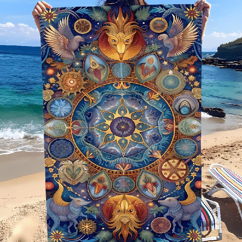 1pc Exquisite Circular Totem Art Patterned Beach Towels, Super Soft And Super Fine Fiber Quick-Drying Towels, Bathroom Bath