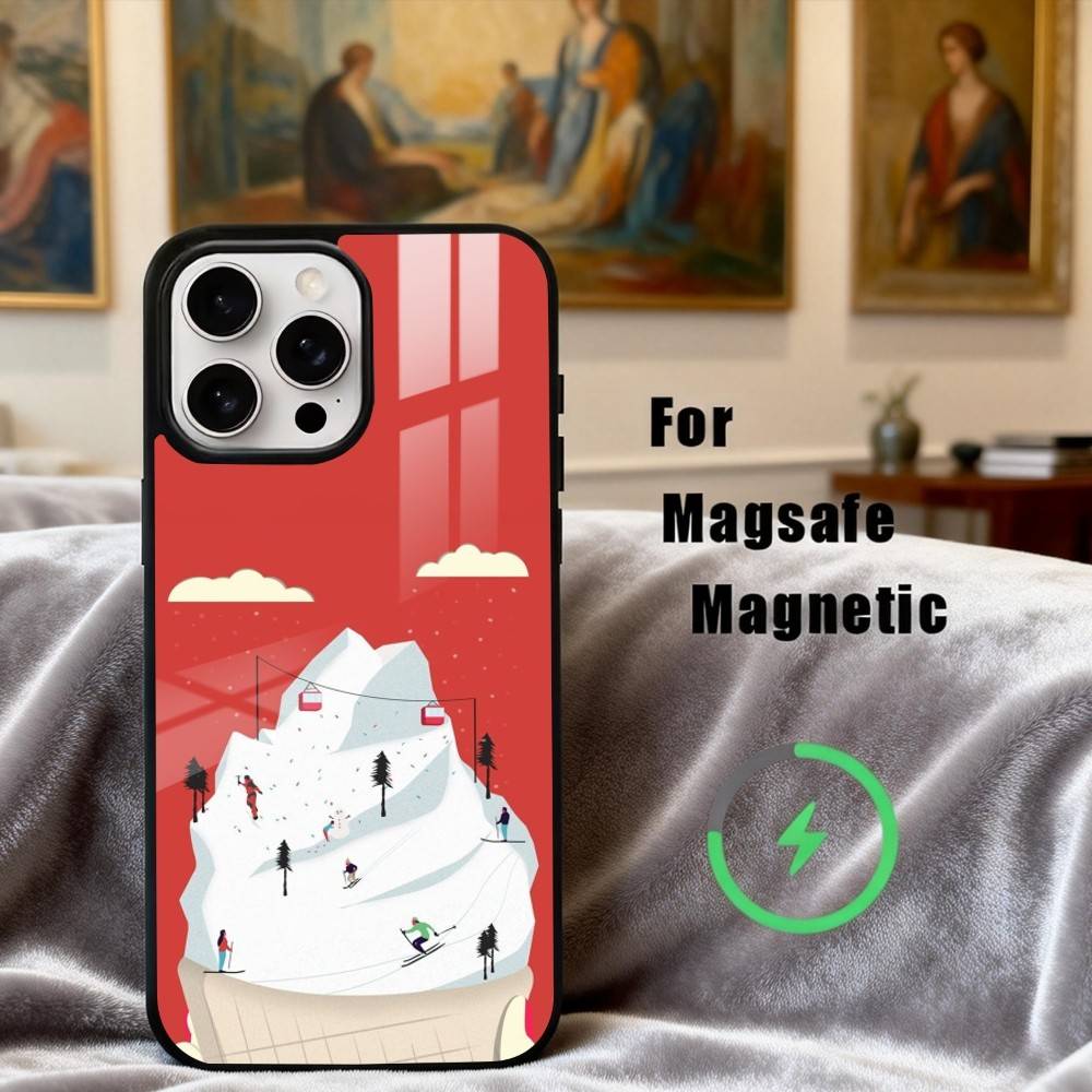 Чехол для телефона S-Снежная гора S-Катание на лыжах Лыжи для iPhone 17,16,15,14,13,12,Plus,Pro,Max с поддержкой MagSafe Магнитная Беспроводная Зарядка