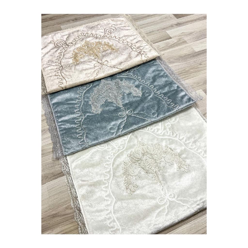3 Pcs French Laced Embroidered Velvet Dowry Bridal Set Prayer Mat