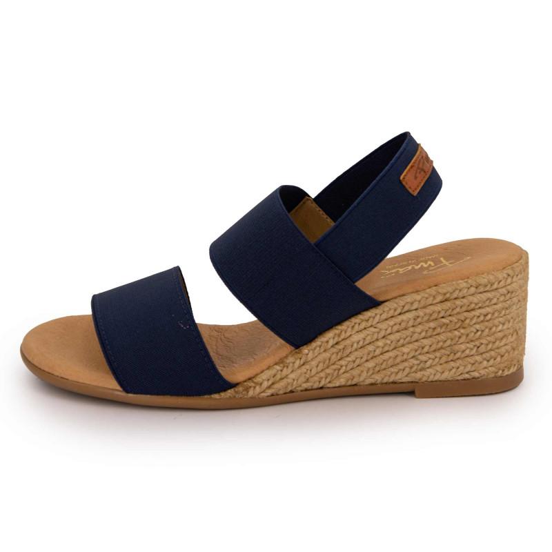 Темно-синие босоножки на танкетке с плетеной подошвой Женский PINAZ
