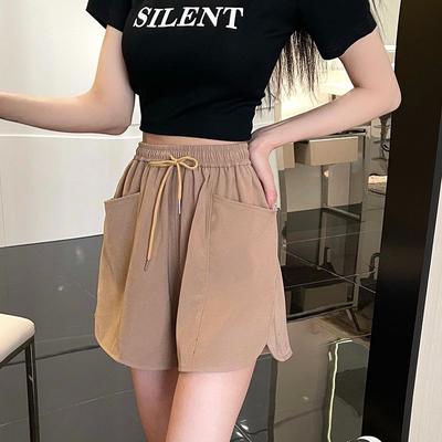 Чувственный дизайн, повседневные брюки со шнуровкой и высокой талией, с двумя карманами, для женщин, летние, новые универсальные прямые широкие шорты