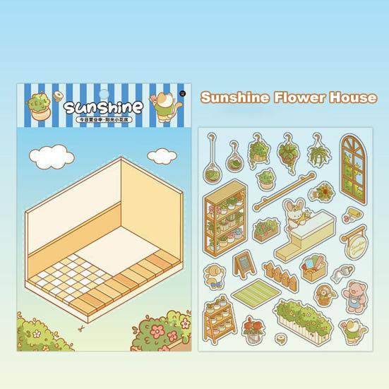 4 Set 3D DIY House Scene Stickers Stress Relief Decals Supermarket Coffee Shop