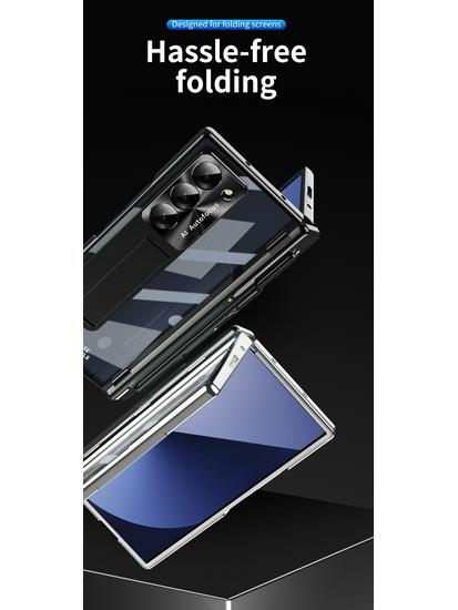 Чехол для Samsung Z Fold7/6: Двойной шарнир, Слот для стилуса, Гальванизированная прозрачная оболочка, Полная защита.