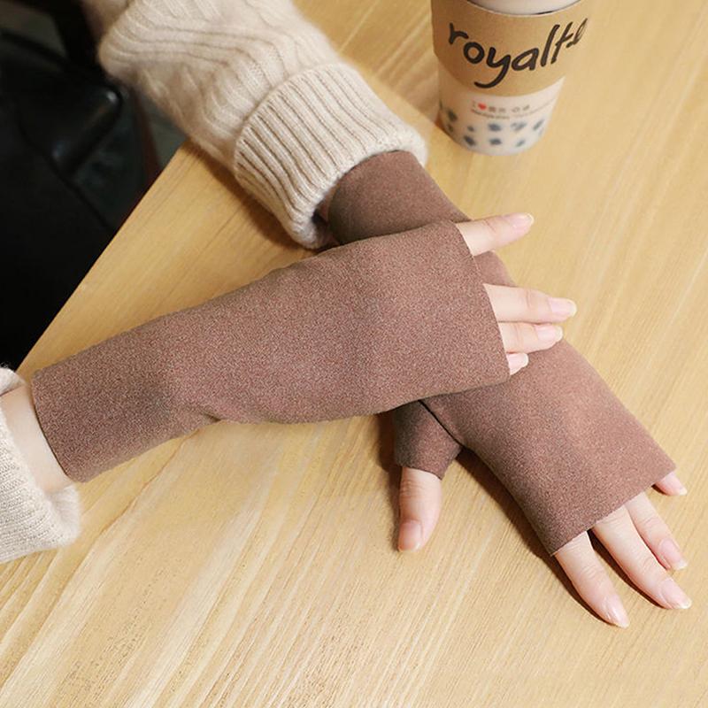 Women Fingerless Gloves Winter Warm Touch Screen Half Finger Gloves For Women Outdoor Cycling Velvet Mittens