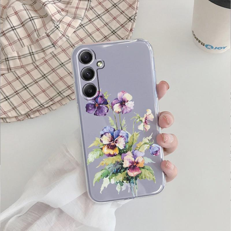 Модный цветочный мягкий прозрачный силиконовый чехол для Xiaomi Redmi Note 13 14T 15 Samsung A55 A35 S24 FE iPhone Huawei Honor Camera защитный противоударный чехол