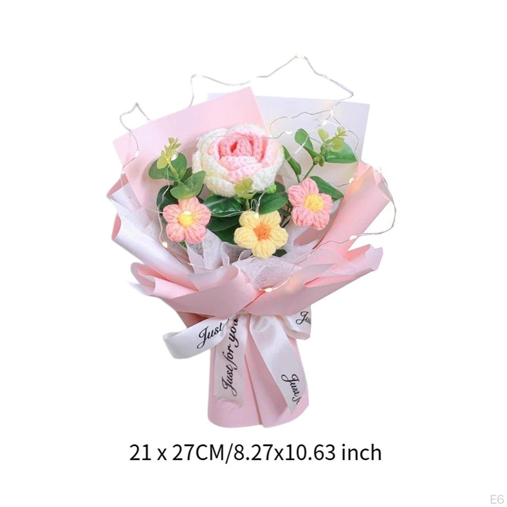 Crochet Flower Bouquet Artificial Flowers Home Decoration Knitting Mother Day Gift for Birthday