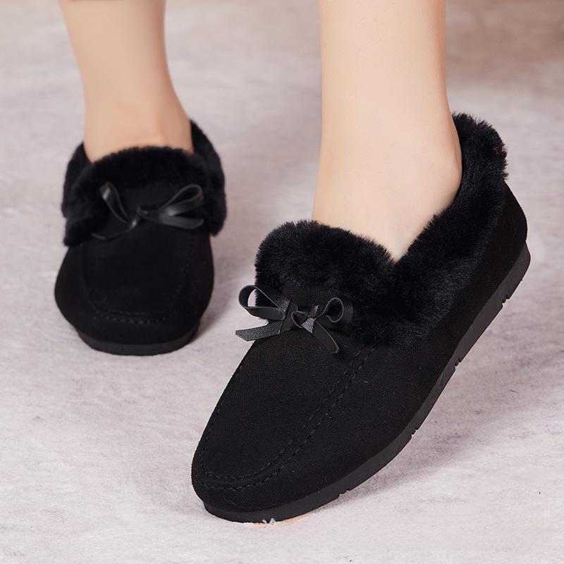 Женские туфли Old Beijing Cotton, Furry Bean, с бархатной подкладкой, утолщенные, нескользящие, без застежек, на плоской подошве, для ношения на открытом воздухе осенью и зимой