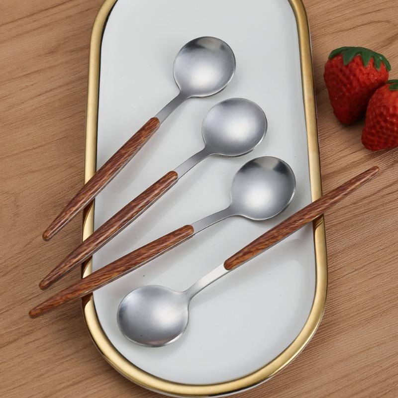 Imitation Wood Grain Handle Stainless Steel Spoon Dinnerware Western Tableware Tea Spoon Household Dessert Coffee Spoon