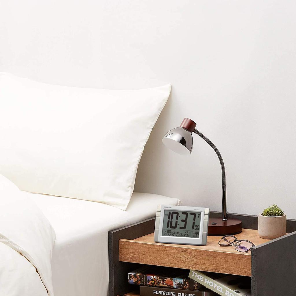 RHYTHM Alarm Clock Radio Clock Electronic Sound Alarm Temperature Calendar with Light 8RZ223SR03