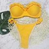 2Pcs/Set Women Summer Bikini Set Bandeau Ruffle Trim Bra Mid Rise Briefs Set Push Up Bathing Suit Split Design Swimsuit