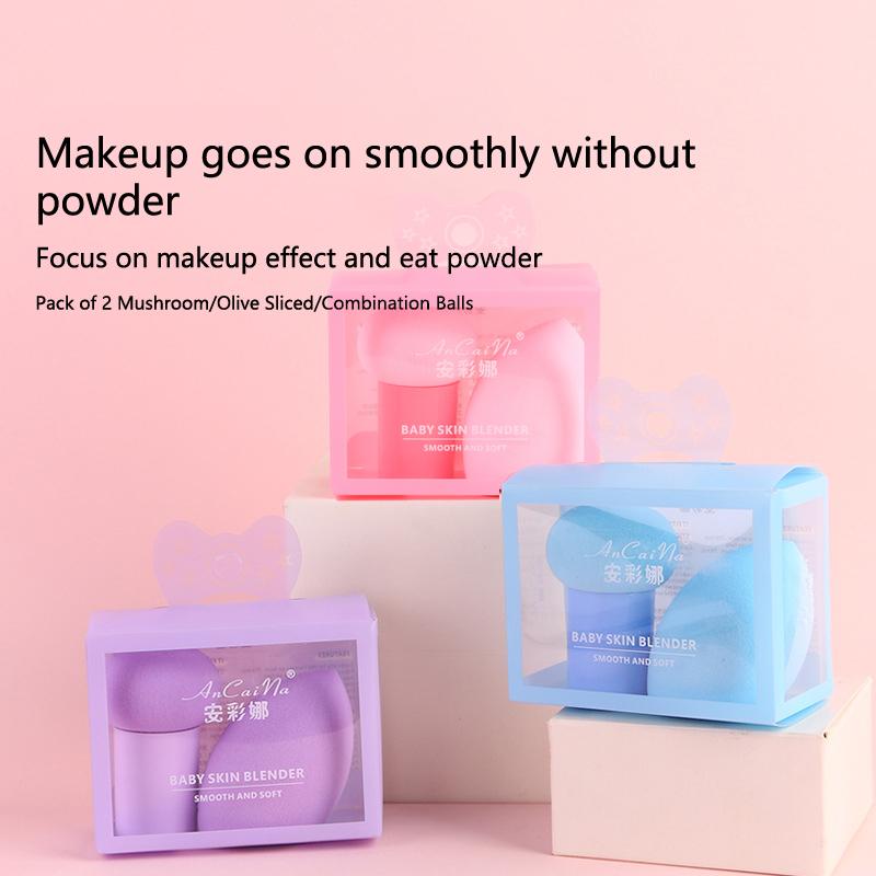 2Pcs/Set Boxed Mushroom Head Puff Makeup Sponge Air Cushion Beauty Handle Cosmetic Egg Dry And Wet Dual-Use Super