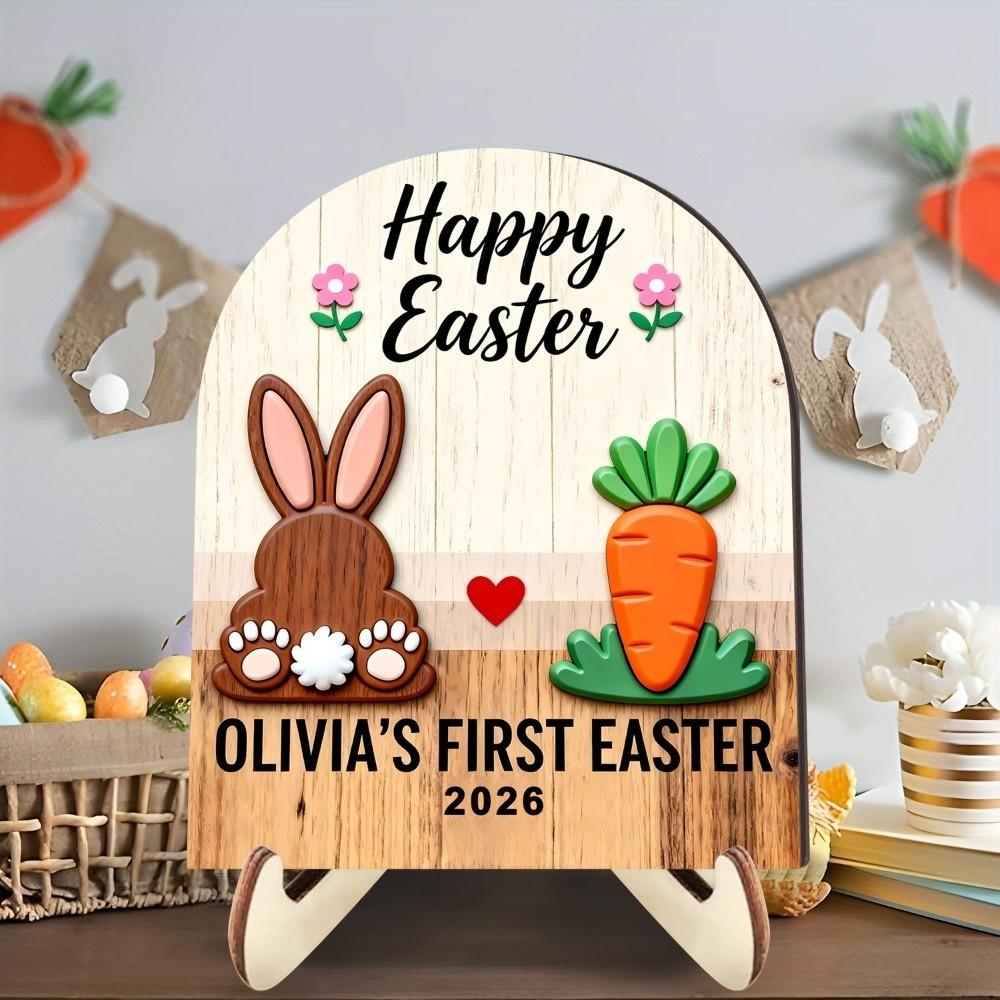 Cartoon Easter Table Decoration Standing Thickened Bunny Easter Decoration with Stand Handmade Wooden Rabbit Ornament