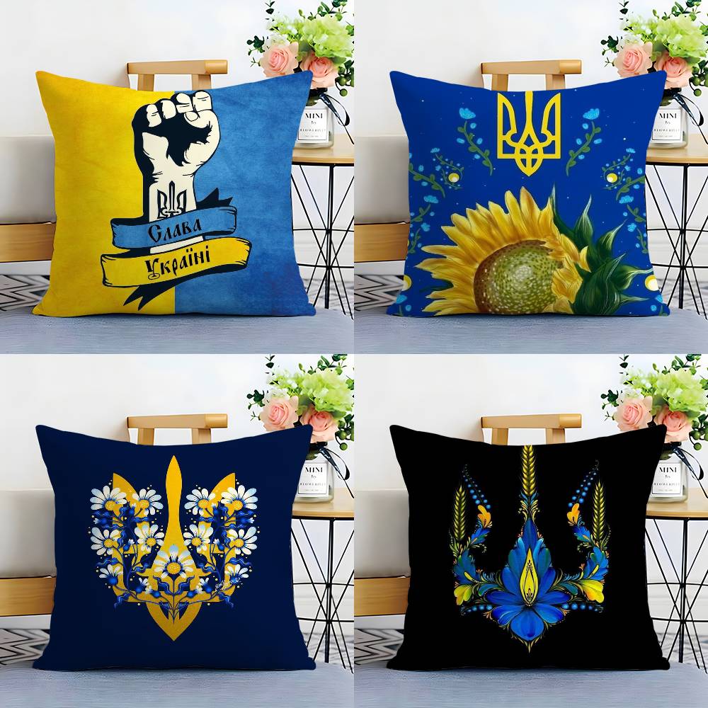 Украинский флаг Эстетичная наволочка Плюшевая ткань Мягкий Двусторонняя печать Чехол для диванной подушки Наволочки для декоративных подушек