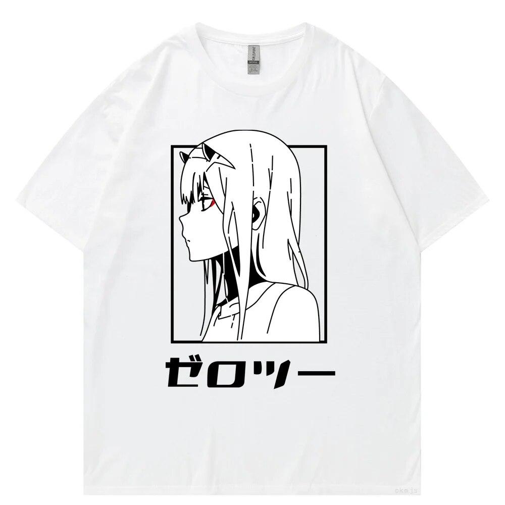 Футболка с японским аниме унисекс Kawaii Cartoon Zero Two Футболка Harajuku Топы унисекс Unisexga Футболки с рисунком Свободные топы унисекс большого размера Футболка