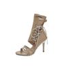 2024 Summer Sandals Sexy Large Size Open Toe High Heels Female Shoe Big Stiletto Peep High-heeled Lace Up Fashion Girls Beige Co