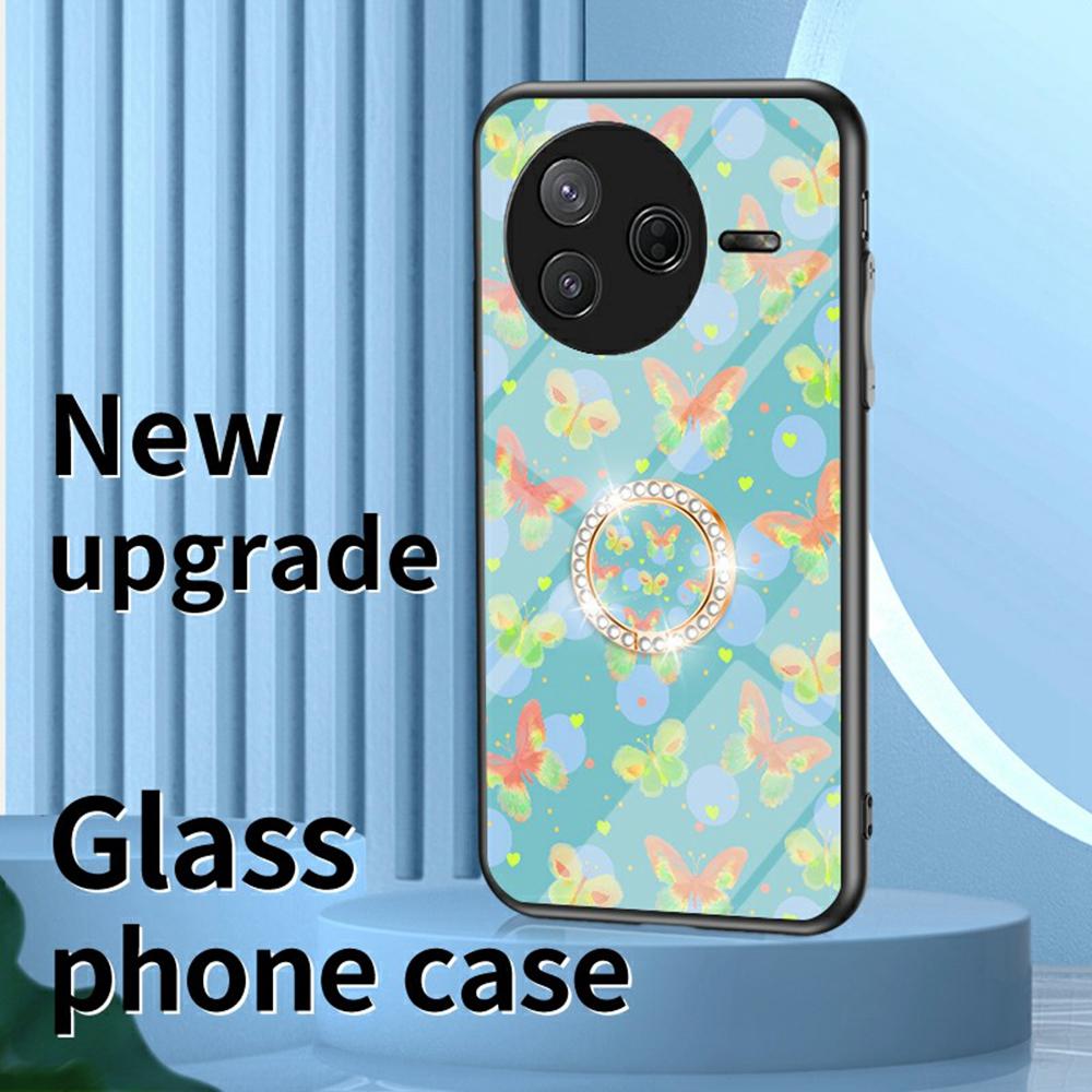 Для Xiaomi Poco F7 Pro 5G/Redmi K80 5G Чехол с рисунком бабочки TPU+Закаленное стекло Защитная крышка для телефона