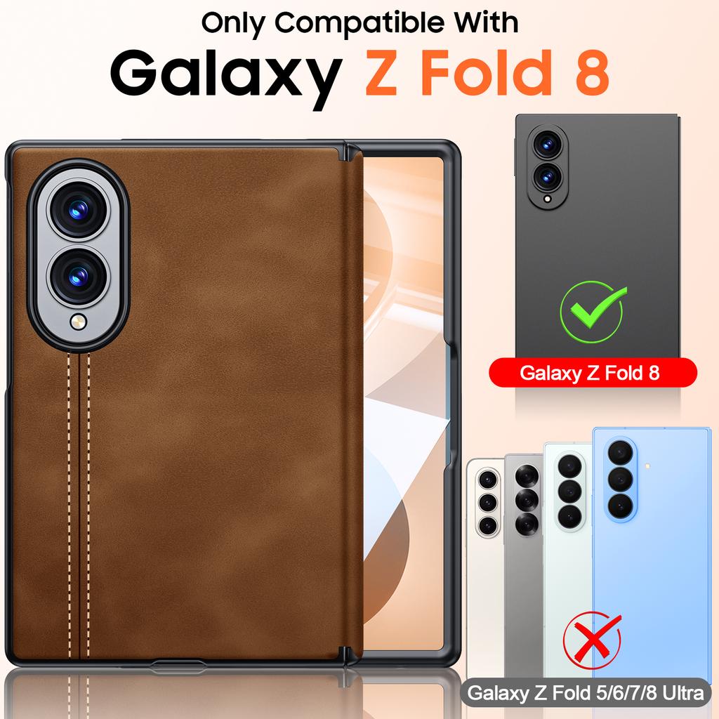 Samsung Galaxy Z Fold 8 Protective Case with Hinge Cover HD Glass Screen Protector and Raised Camera Protection-Brown
