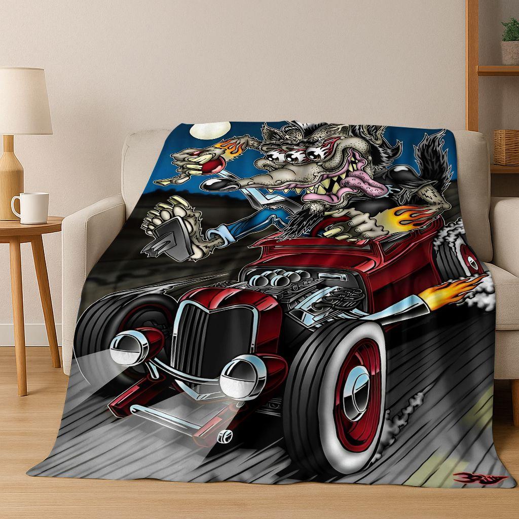 3D Бунтарский RAT FINK Автомобильный Знак Мультяшное Фланелевое Одеяло, Теплое и Уютное Мягкое Плед для Дома Спальни Кровати Дивана Покрывало для Пикника