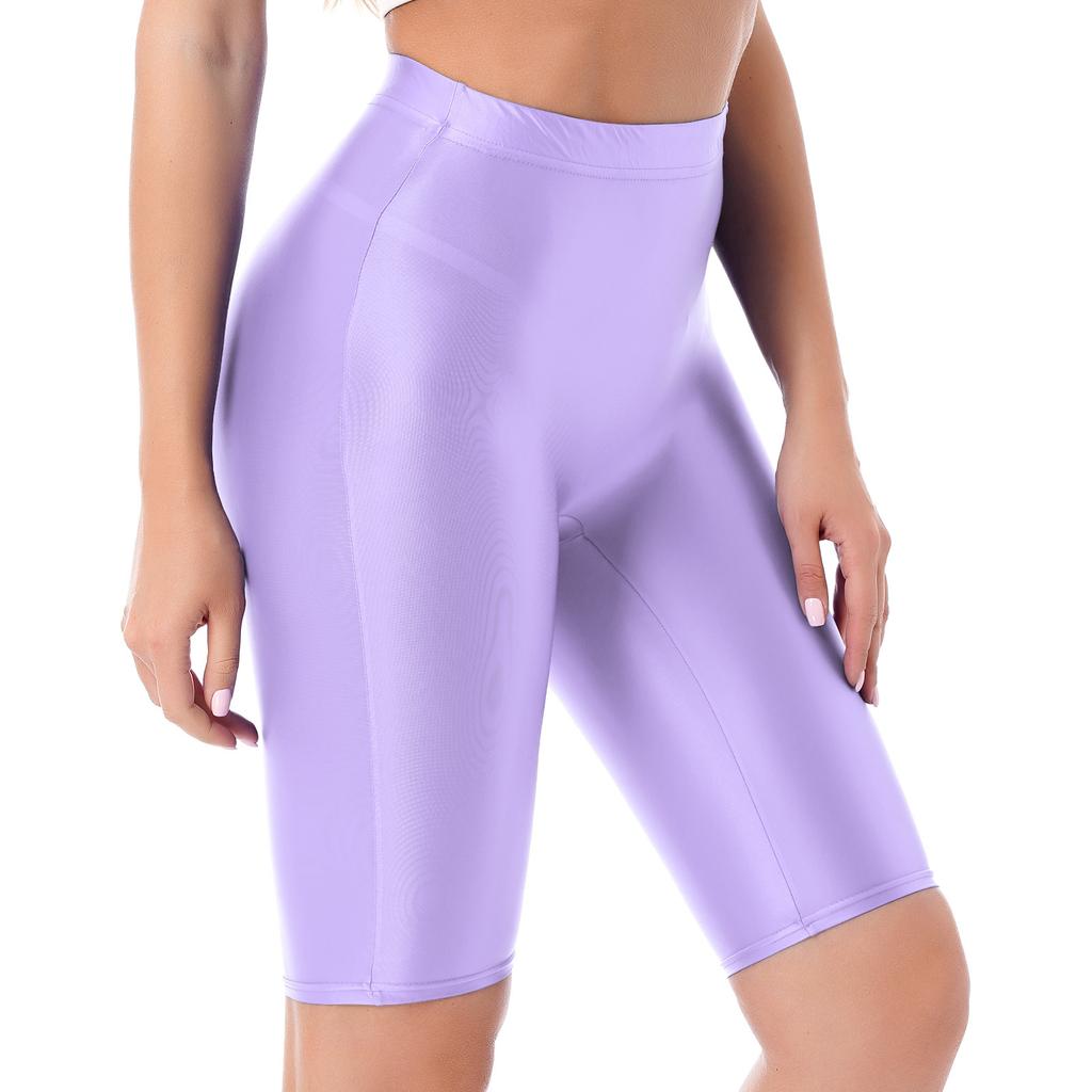 Womens Glossy High Waist Shorts Elastic Waistband Short Leggings Swimwear Workout Sports Bottoms