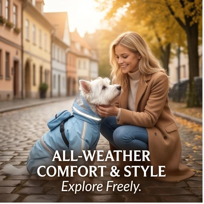 Waterproof Four-Legged Tail-Covering Dog Raincoat with Built-In Backpack Leash-Ready for Small Medium Dogs Rainy Day Outdoor Walks & Trips