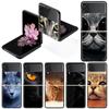 Luxury Case For Samsung Galaxy Z Flip 4 3 5G Black PC Hard Phone Cases Fashion Back Cover ZFlip Funda Cute Aniaml Cat Shell Sac