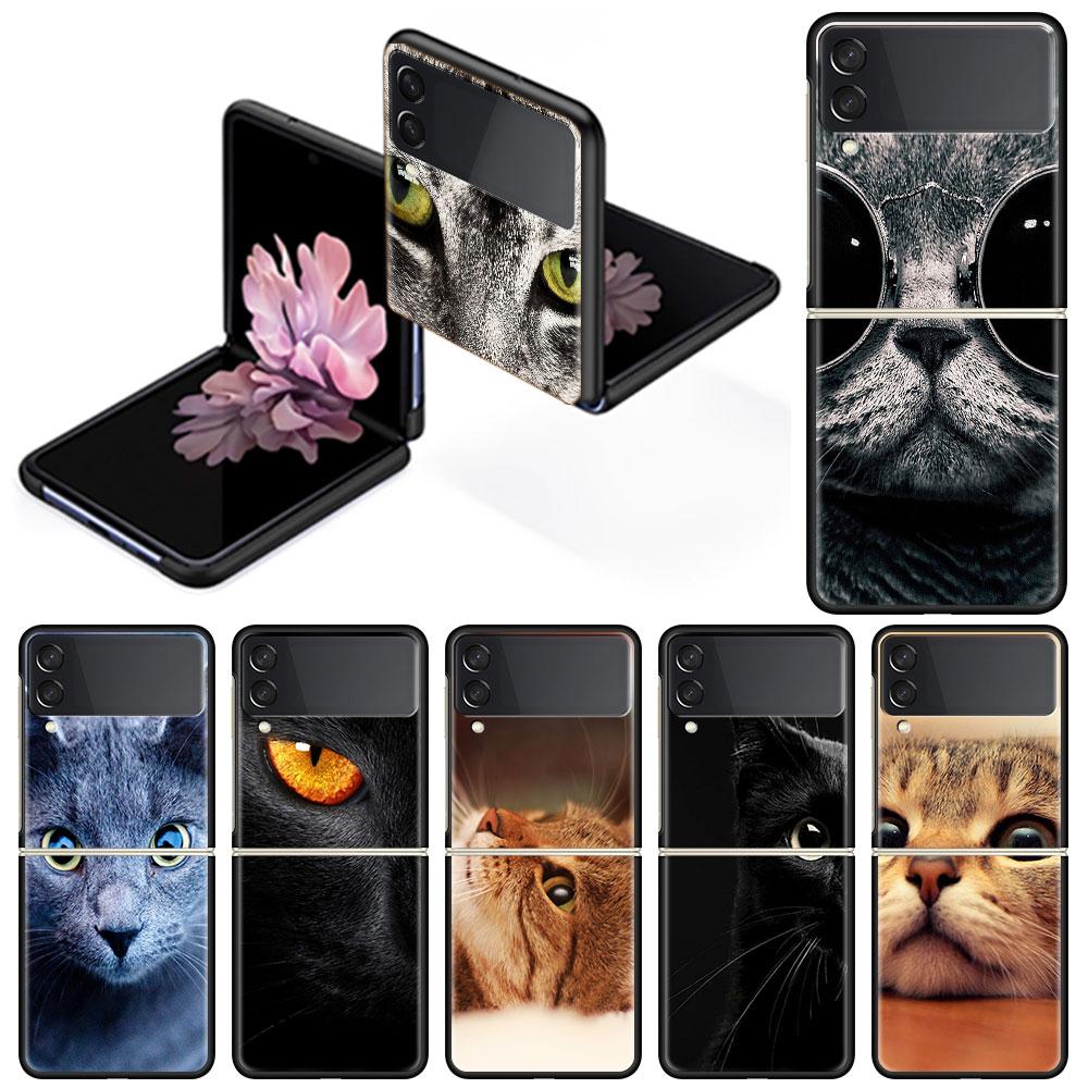 Роскошный чехол для Samsung Galaxy Z Flip 4 3 5G, черный ПК, жесткие чехлы для телефонов, модная задняя крышка ZFlip Funda, милый Aniaml Cat Shell Sac