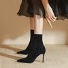 Black Elastic Sock Boots Thin Heels Heel Pointed Toe High Heels Elegant Designer High Quality Boots Autumn Winter Botas Mujer