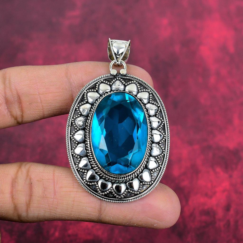 Подвеска с голубым топазом, ювелирные изделия из цельного серебра 925 пробы с драгоценными камнями, подвеска ручной работы, на День благодарения