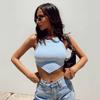2021 летние женские однотонные футболки, сексуальные синие майки, укороченные майки, футболки, топы для женщин