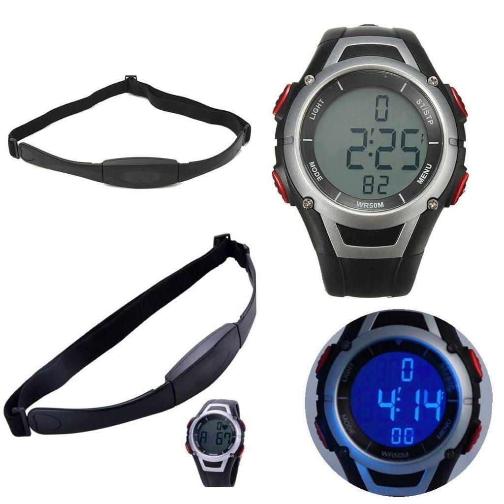 Спортивные цифровые часы с пульсометром и беспроводным нагрудным ремнем, водонепроницаемые