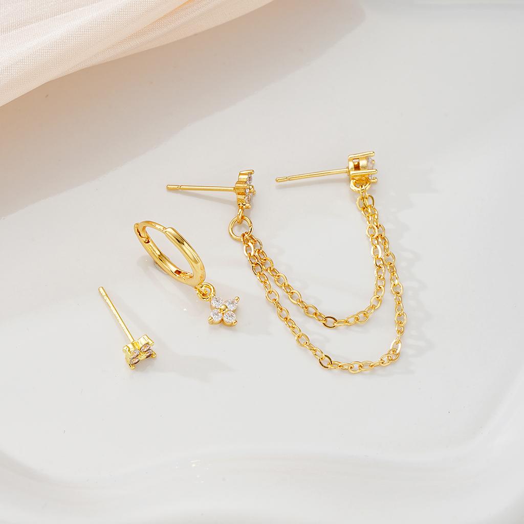 3 Pcs Exquisite Zircon Flower Earrings Set For Women Elegant Sparkling Zircon Cartilage Piercing Earring Fashion Daily Jewelry