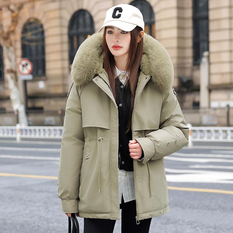 Пирог преодолеть внутри бархатный женский большой меховой воротник зимний новый тонкий пуховый хлопковый жакет