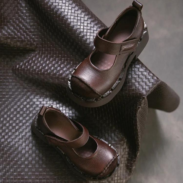 Johnature Женские туфли-лодочки на платформе, модные, с круглым носком, на высоком каблуке, из натуральной кожи, на толстой подошве