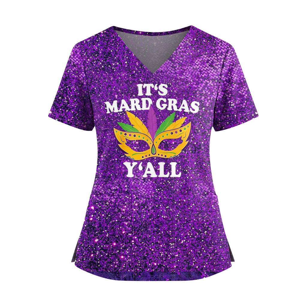 Женская футболка для сиделки с принтом, V-образным вырезом, двумя карманами, короткими рукавами, разрезом по подолу, униформа для сиделки