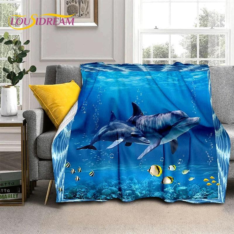 3D Illusion Underwater World Seabed Shark Dolphin Soft Flannel Blankets,Throw Blanket Comfortable Blanket for Beds Home Bedroom