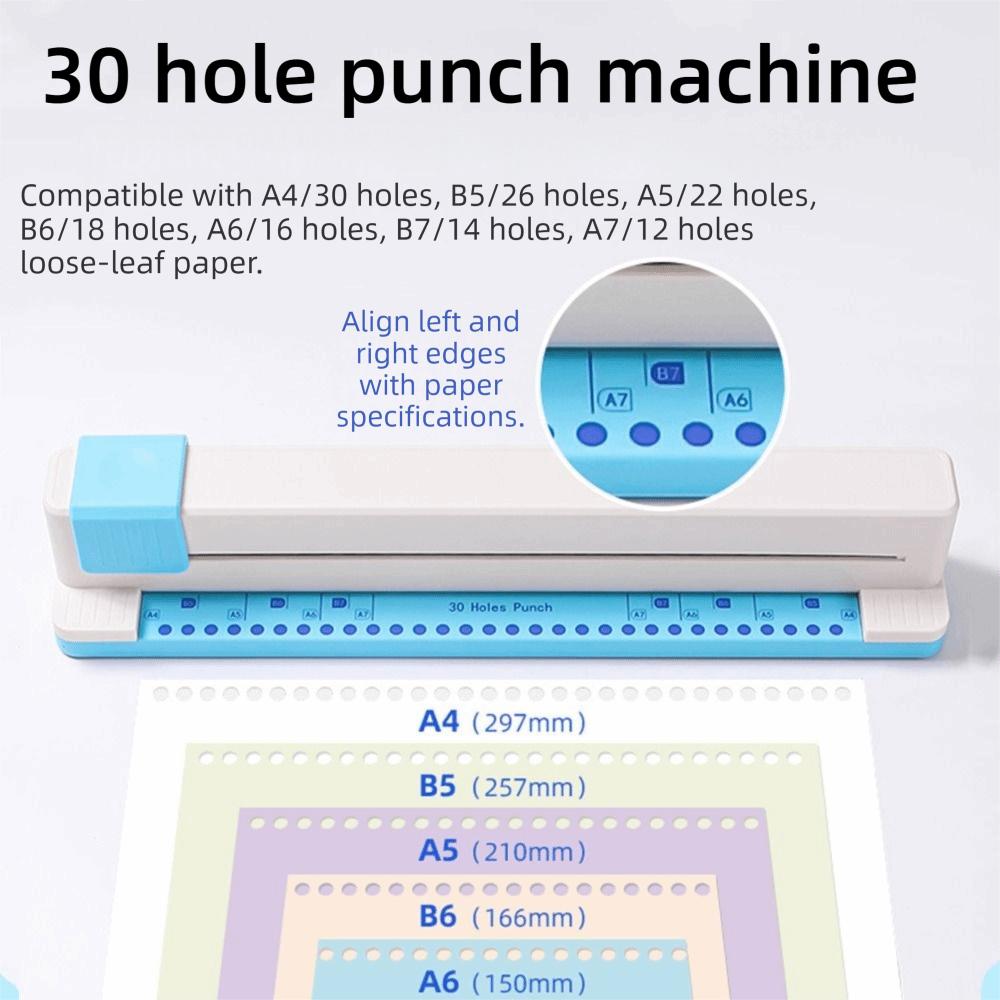 30 Hole Paper Punching Machine Round Shape Heart Punching A4 Hole Punch A4/B5/B6/B7 Universal Hand Push Manual Hole Punch