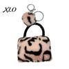Key Ring with Pompom Leopard Print Plush Handbag Keychain, Mini Bag Pendant School Accessory Pompom, Backpack Decorative for Women Girls