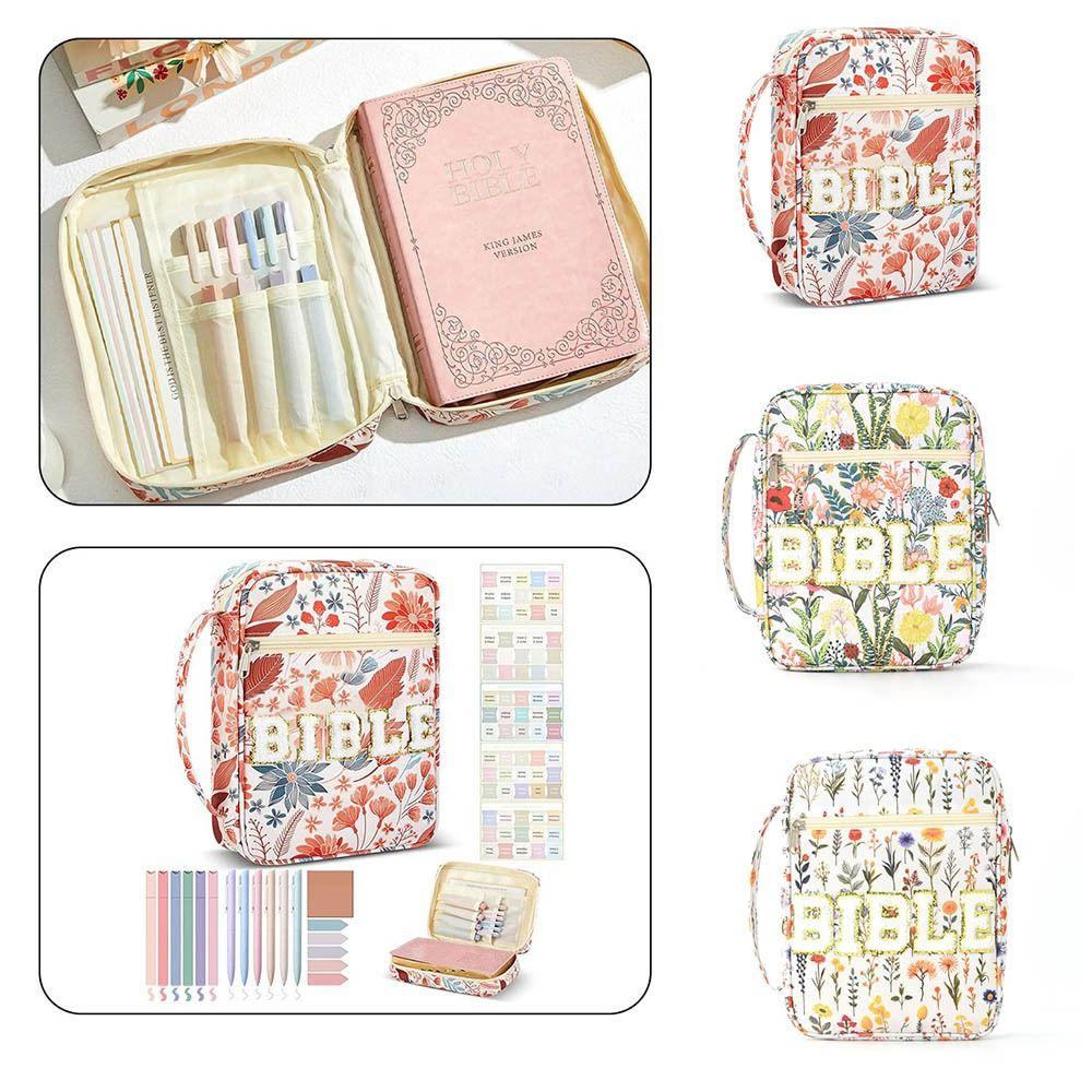 Large-capacity Book Storage Bag Flora Floral Study Bag Stationery Storage Organizer Student