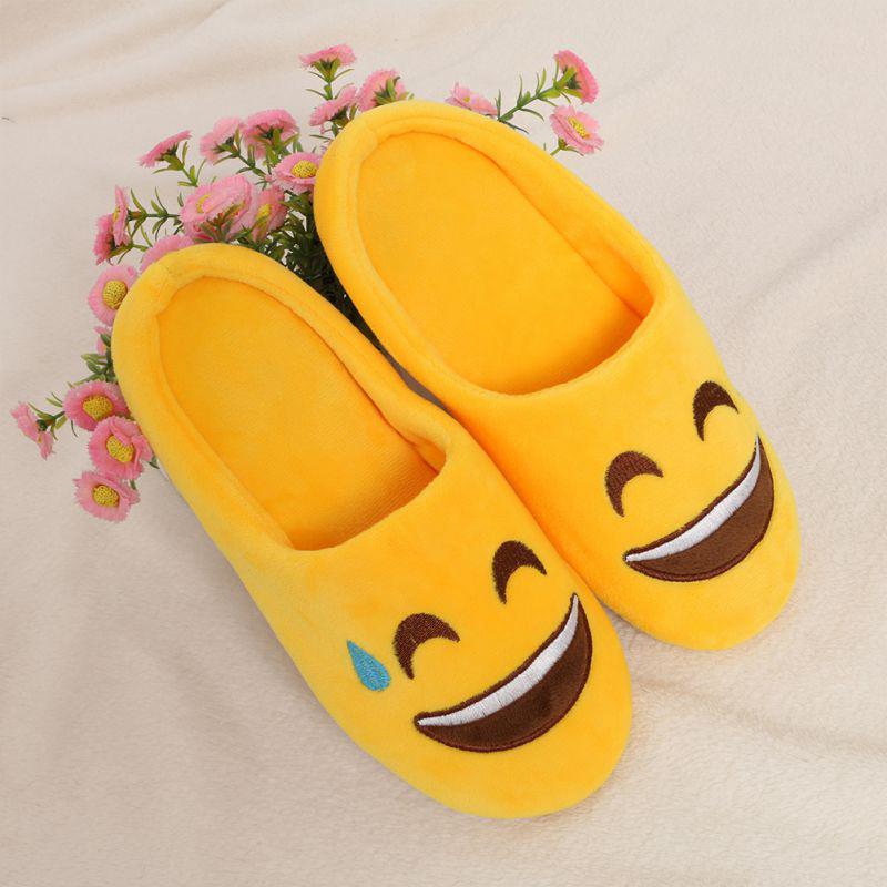 Домашние теплые тапочки со смайликами, зимние хлопковые плюшевые тапочки, обувь со смайликами, зимняя мягкая обувь со смайликами и рисунками