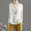 Women's Cotton & Linen Artistic Sleeveless Vest - Solid Color, Round Neck, Slim Fit Camisole for Spring/Summer