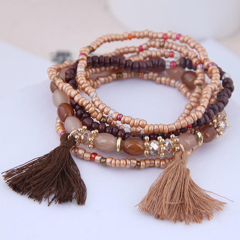 Handmade Boho Weave Beaded Cuff Bracelaces & Banglets For Women 2021 Fashion Geometric Width Bracelet Tassel Bohemian Jewelry Bijoux Femme