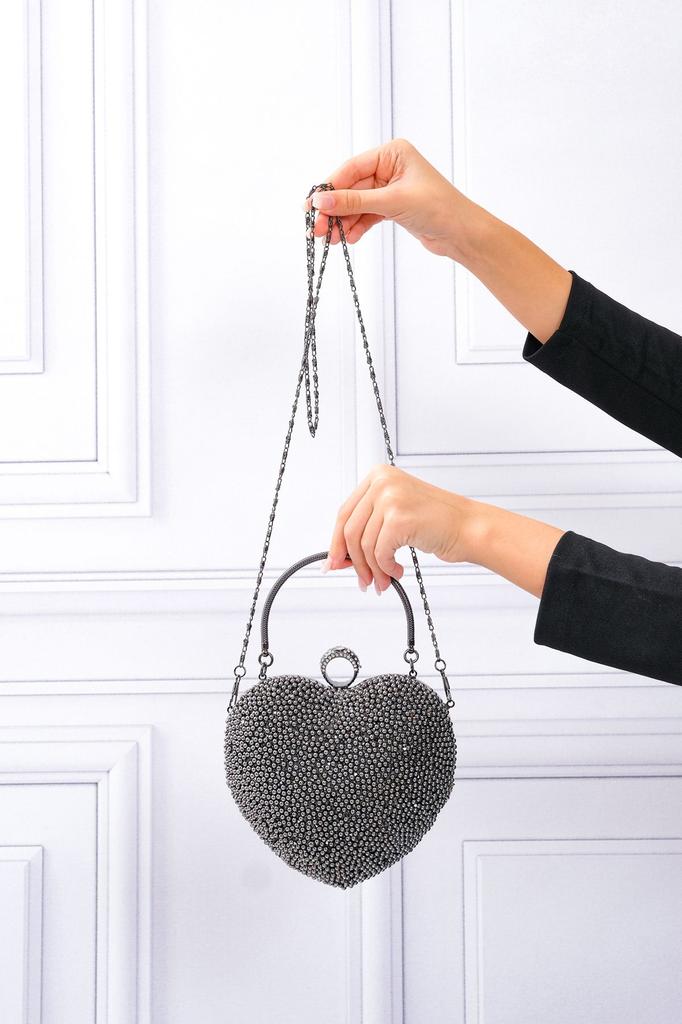 Women's Stylish and Useful Evening Dress Bag Women's Heart Stoned Saxe Blue Evening Dress Bag