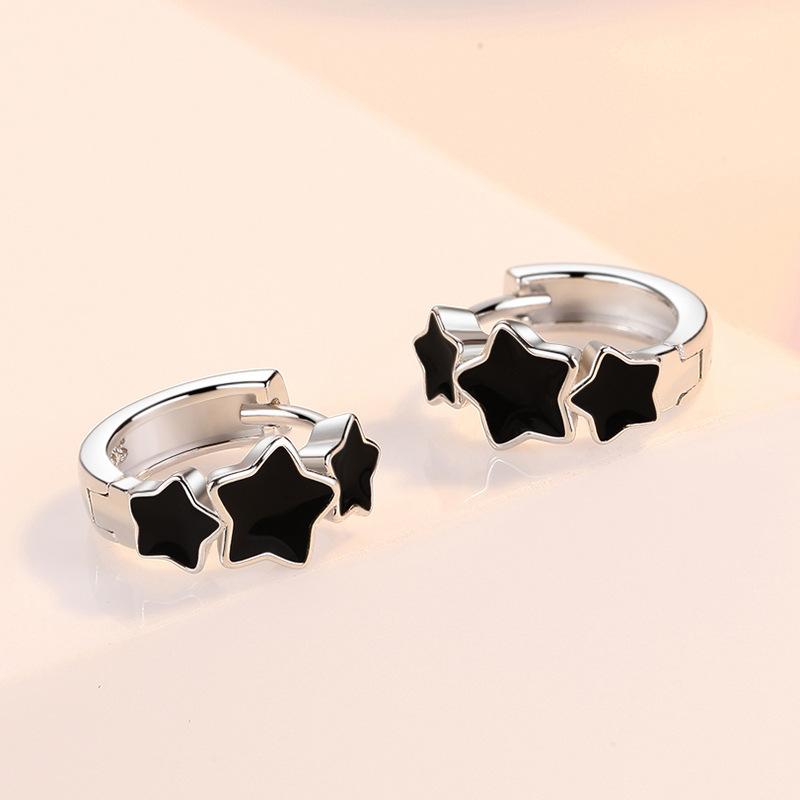 KOFSAC Новые Модные Серьги-Кольца из Серебра 925 Пробы Женские Украшения Гламурные Шикарные Черные Серьги-Звезды Подарок Женщине на День Рождения