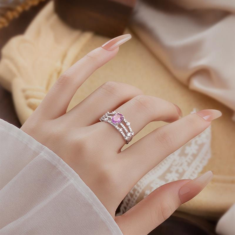 New S925 sterling silver citrine ring women's texture hollow design niche light luxury natural stone jewelry