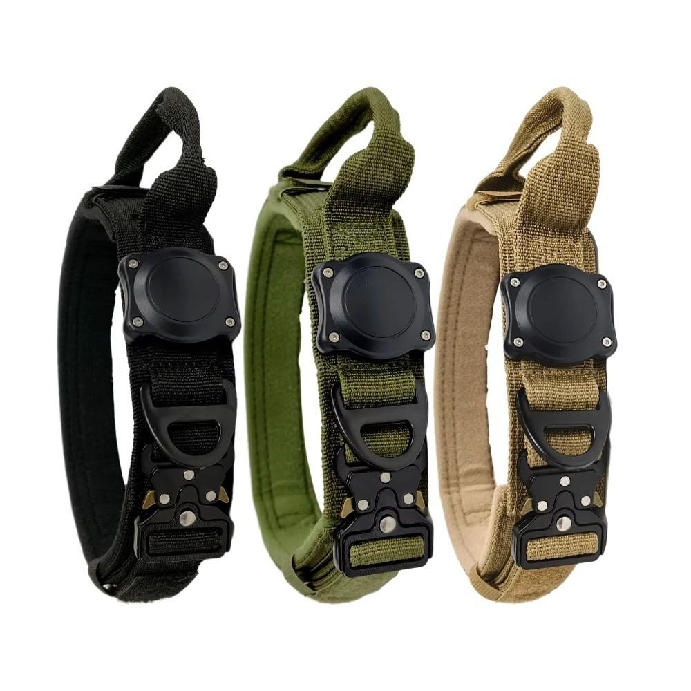 Metal Buckle Dog Collar with Handle Pet Collar Tracker Collar for AirTag for Medium Large Dogs