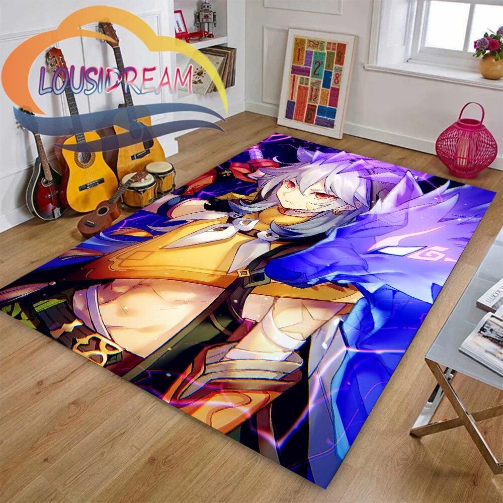 Ковер с мультяшными приключенческими играми, 3D принт Genshin Impact, напольный коврик для гостиной, мягкий фланелевый ковер для игр